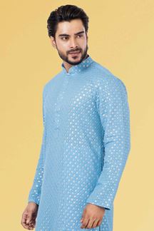 Picture of Appealing Sky Blue Colored Designer Kurta Set