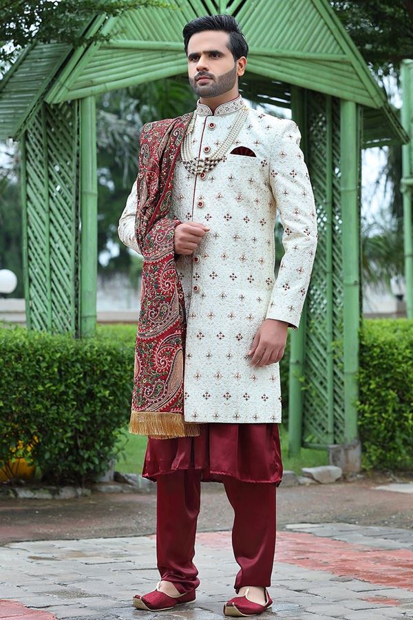 Picture of Royal Cream Colored Designer Sherwani