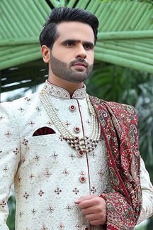 Picture of Royal Cream Colored Designer Sherwani