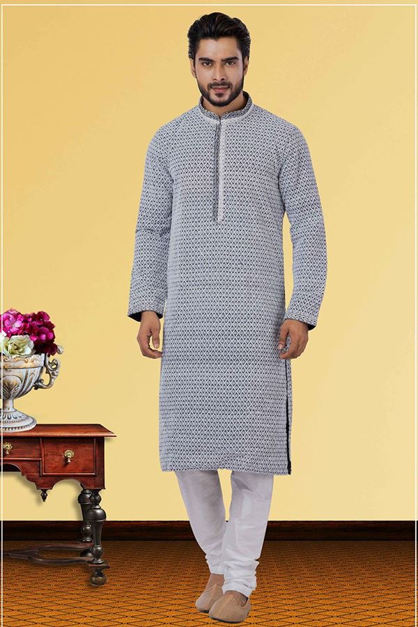 Picture of Fashionable Navy Blue Colored Designer Kurta Set