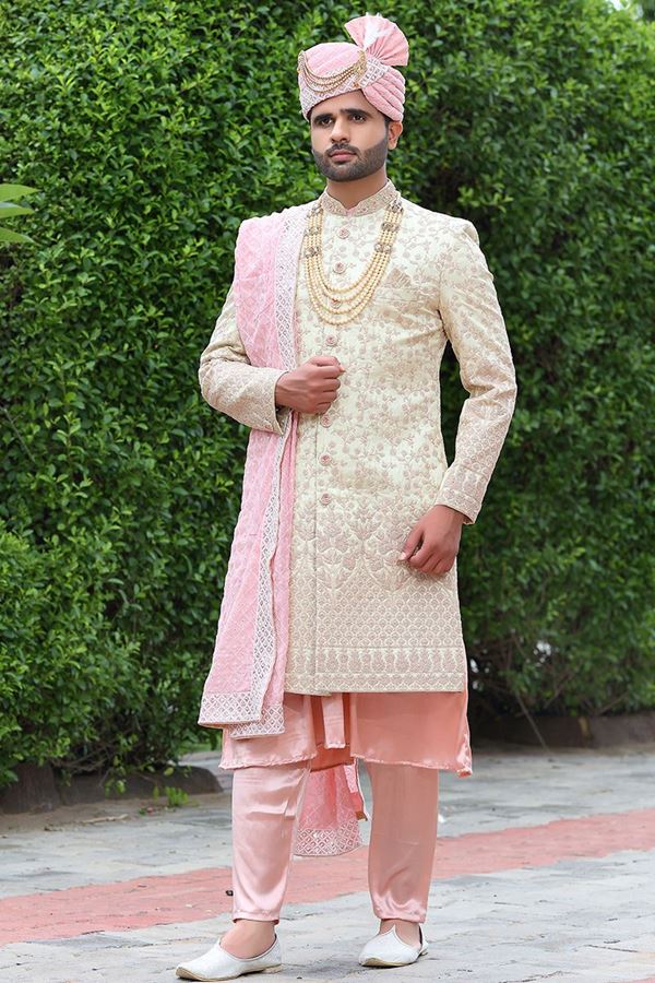 Picture of Vibrant Cream Colored Designer Sherwani