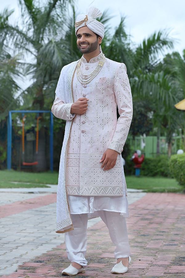 Picture of Awesome Powder Pink Colored Designer Sherwani