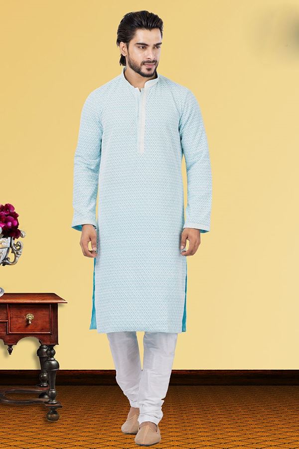 Picture of Elegant Ice Blue Colored Designer Kurta Set