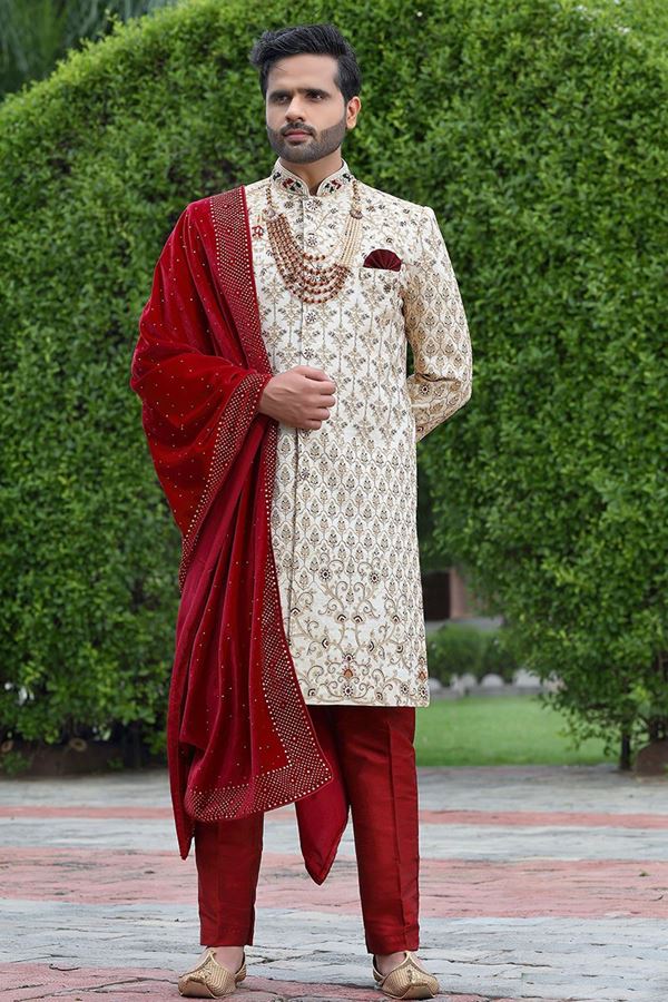 Picture of Impressive Cream Colored Designer Sherwani