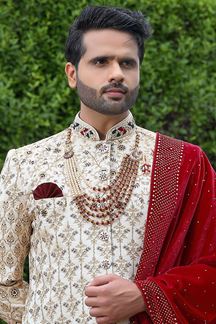 Picture of Impressive Cream Colored Designer Sherwani