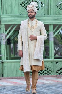 Picture of Artistic Cream Colored Designer Sherwani