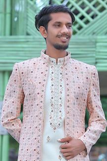Picture of Enticing Light Pink and Off-White Colored Designer Sherwani