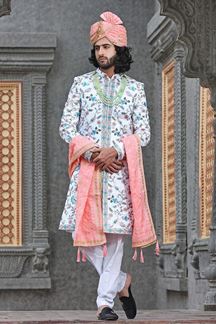 Picture of Aesthetic White Colored Designer Sherwani