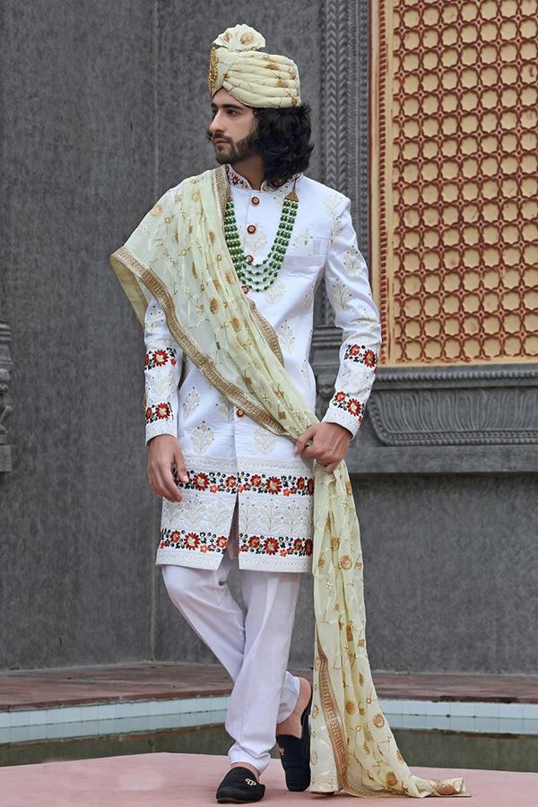 Picture of Exquisite White Colored Designer Sherwani