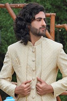 Picture of Charming Cream Colored Designer Sherwani