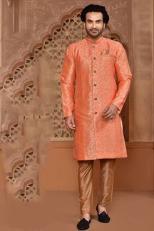 Picture of Marvelous Orange Colored Designer Sherwani