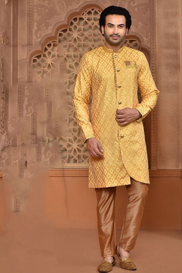 Picture of Fancy Yellow Colored Designer Sherwani