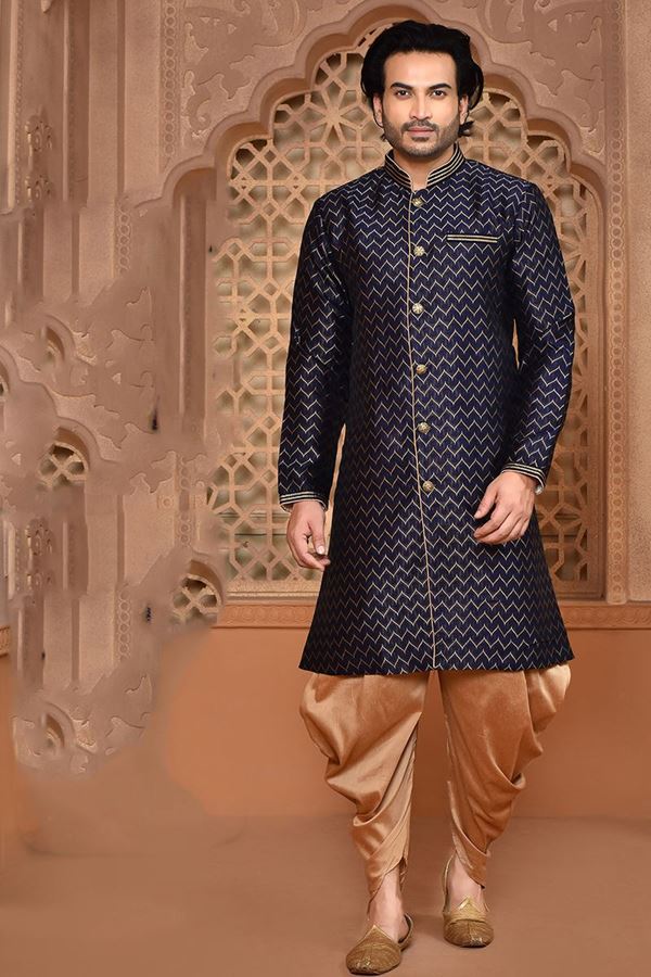 Picture of Spectacular Navy Blue Colored Designer Sherwani