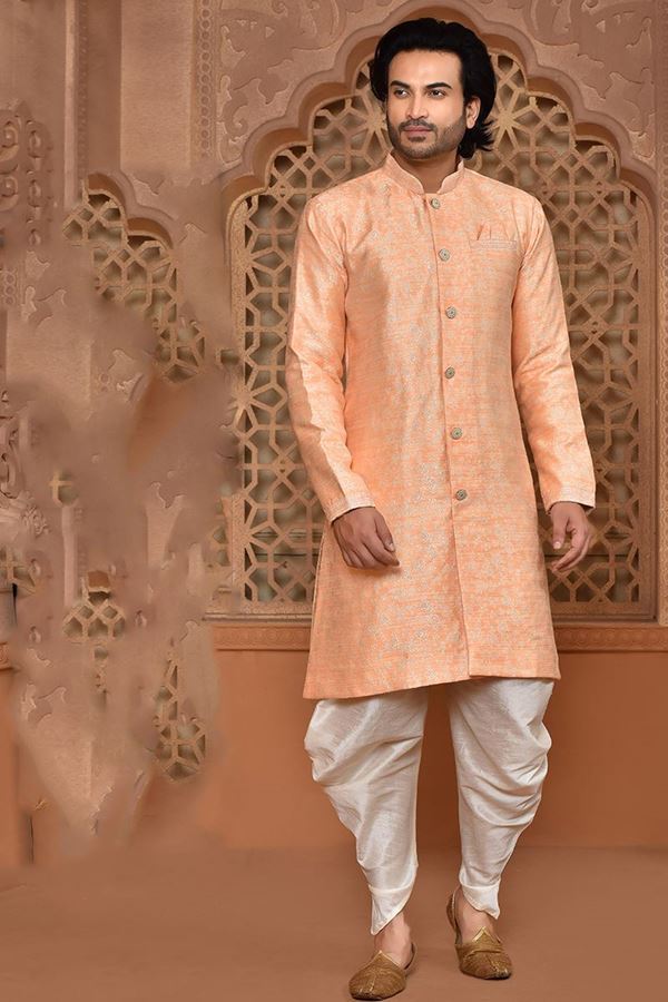 Picture of Delightful Orange Colored Designer Sherwani
