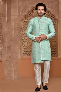 Picture of Aesthetic Sky Blue Colored Designer Sherwani