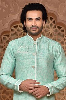 Picture of Aesthetic Sky Blue Colored Designer Sherwani