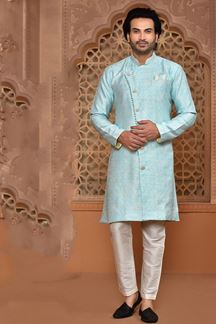 Picture of Charming Sky Blue Colored Designer Sherwani