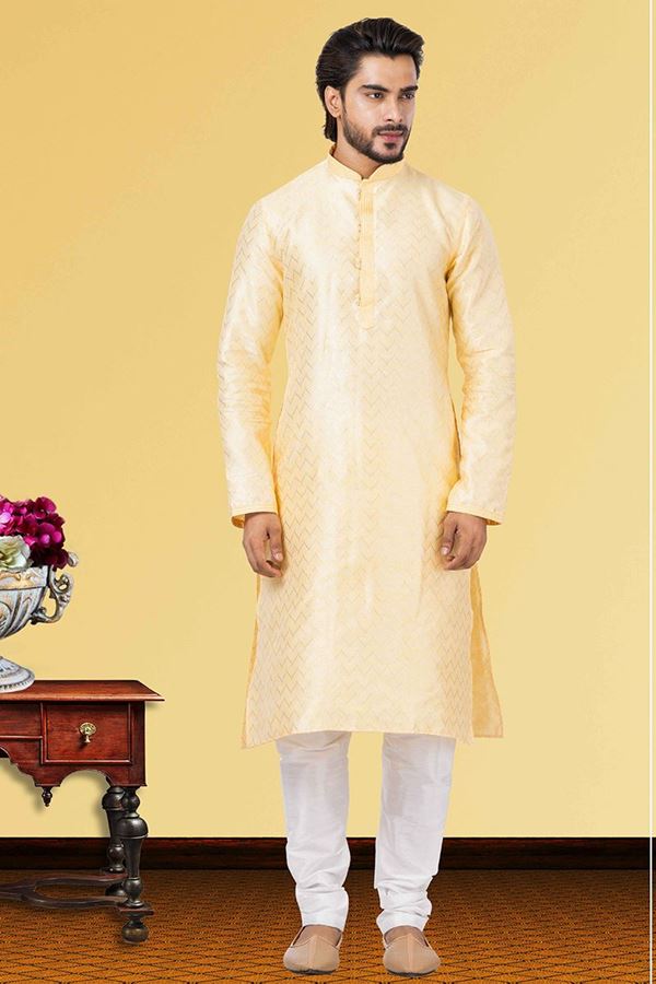 Picture of Delightful Light Yellow Colored Designer Kurta Set