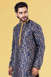 Picture of Aesthetic Navy Blue and Golden Colored Designer Kurta Set