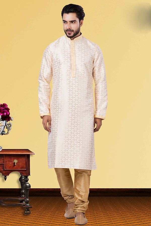 Picture of Exquisite Cream Colored Designer Kurta Set