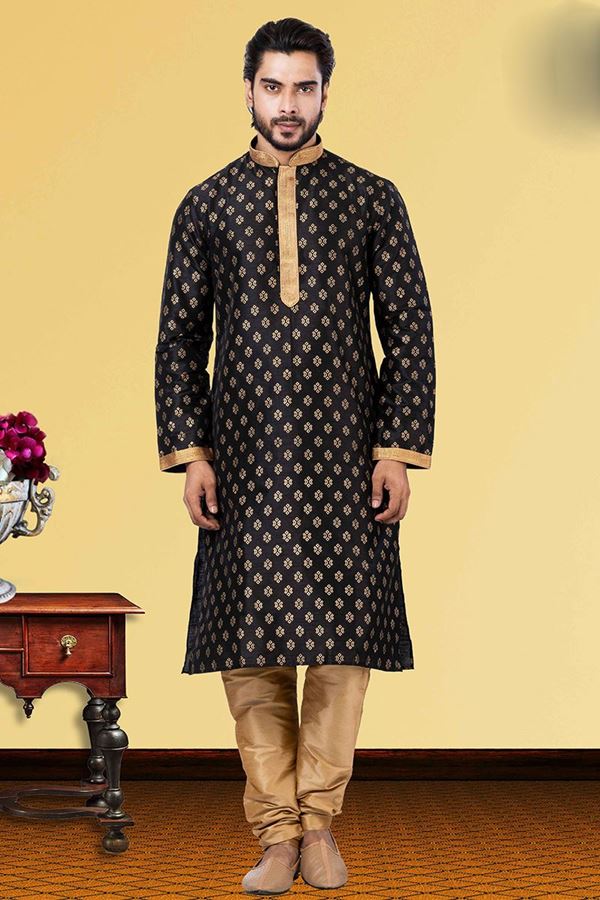 Picture of Fancy Black Colored Designer Kurta Set