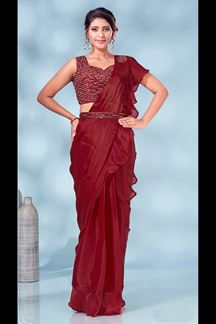 Picture of Charming Maroon Colored Designer Ready to Wear Saree
