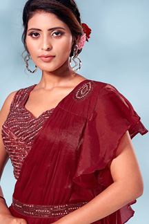 Picture of Charming Maroon Colored Designer Ready to Wear Saree