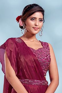 Picture of Exquisite Wine Colored Designer Ready to Wear Saree