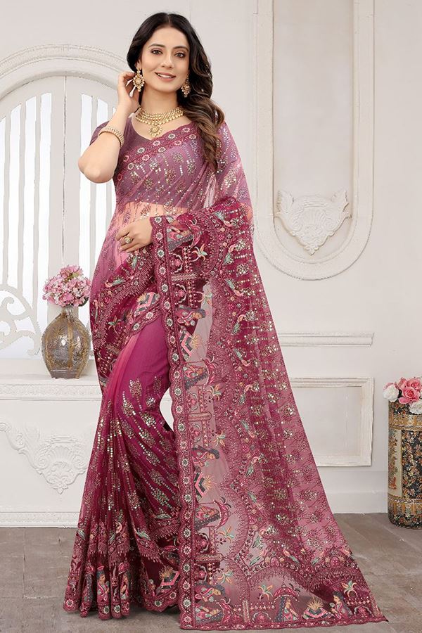 Picture of AttractiveWineColored Designer Saree