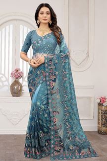 Picture of ArtisticPeacock Green Colored Designer Saree