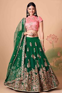 Picture of Lovely Green and Pink Colored Designer Lehenga Choli