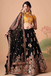 Picture of Beautiful Black and Mustard Colored Designer Lehenga 