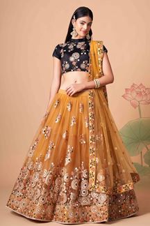 Picture of Enticing Mustard and Black Colored Designer Lehenga 