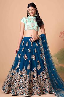 Picture of Aesthetic Blue and Sky Blue Colored Designer Lehenga 