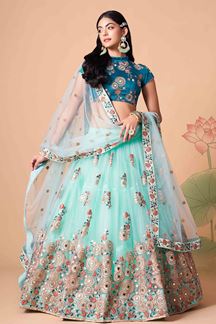 Picture of Attractive Sky Blue and Blue Colored Designer Lehenga 