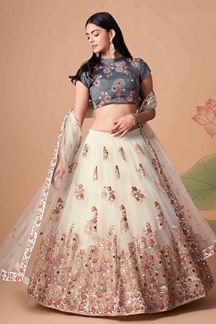 Picture of Glamorous Off-White and Grey Colored Designer Lehenga 