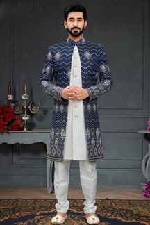 Picture of Stylish Navy Blue Colored Designer Italian Indo Western