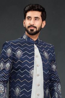 Picture of Stylish Navy Blue Colored Designer Italian Indo Western