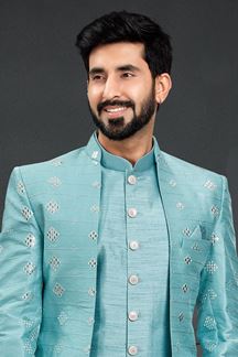 Picture of Irresistible Aqua Blue Colored Designer Italian Indo Western