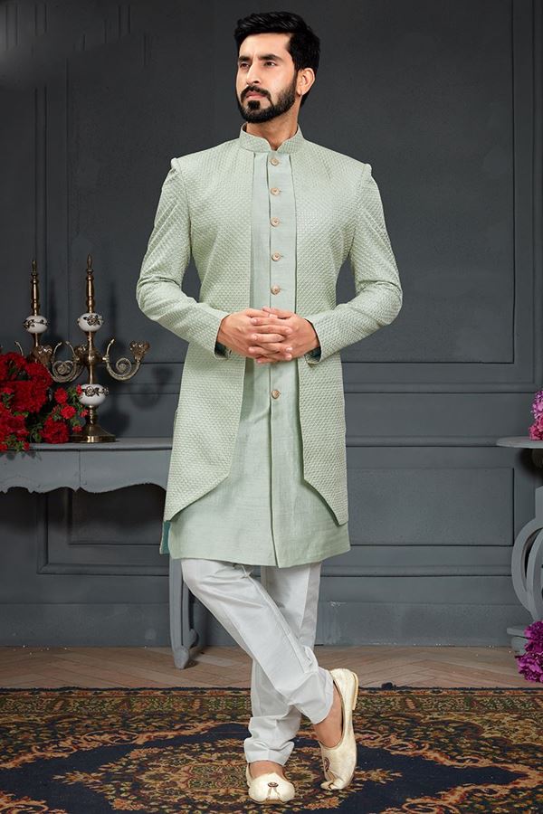 Picture of Delightful Pista Green Colored Designer Italian Indo Western