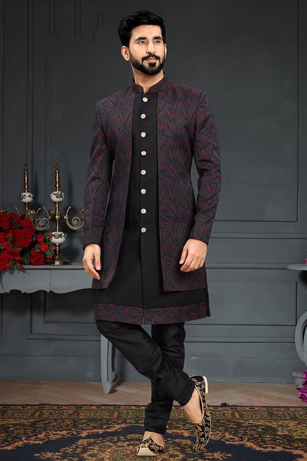 Picture of Exquisite Black Colored Designer Italian Indo Western