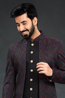 Picture of Exquisite Black Colored Designer Italian Indo Western