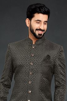 Picture of Charming Mehendi Green Colored Designer Nawabi Indo Western