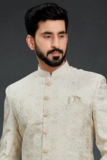 Picture of Trendy Off-White and Pista Green Colored Designer Nawabi Indo Western
