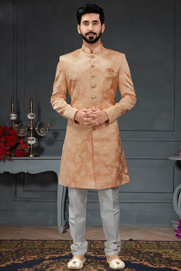 Picture of Breathtaking Peach Colored Designer Nawabi Indo Western