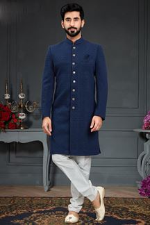 Picture of Ethnic Blue Colored Designer Nawabi Indo Western