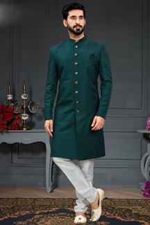 Picture of Captivating Bottle Green Colored Designer Nawabi Indo Western