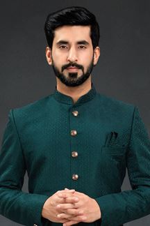 Picture of Captivating Bottle Green Colored Designer Nawabi Indo Western