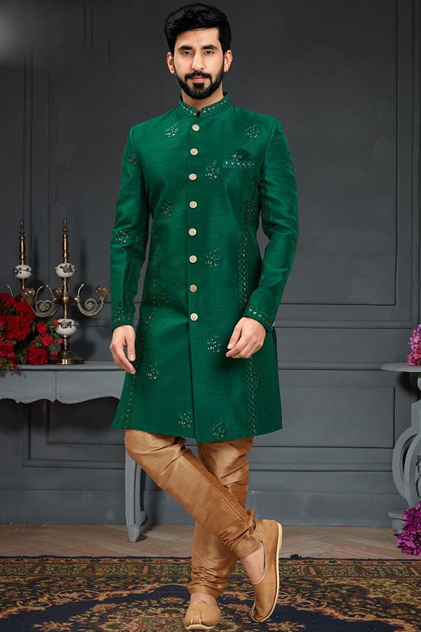 Picture of Spectacular Green Colored Designer Nawabi Indo Western
