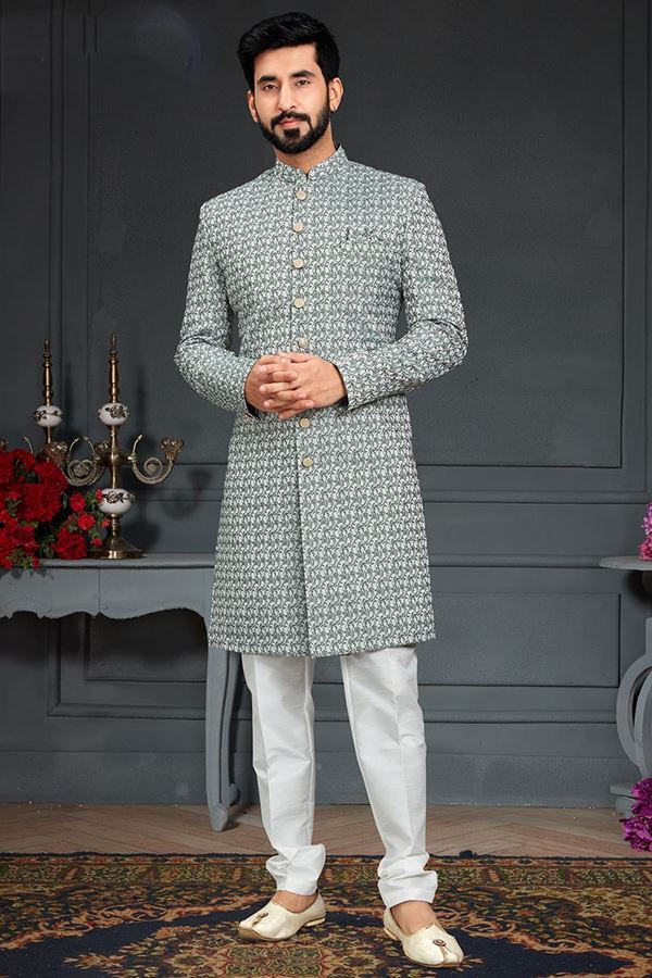 Picture of Striking Green Colored Designer Nawabi Indo Western